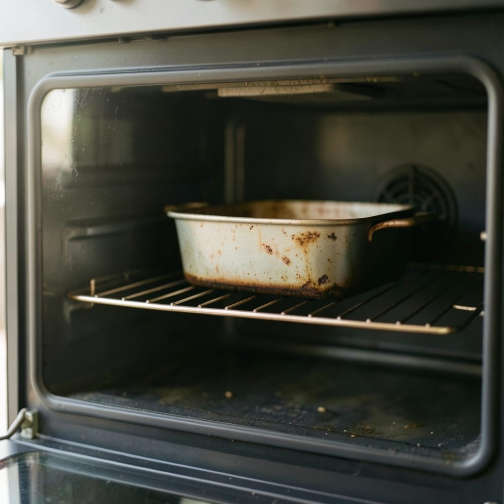 An ordinary home oven with one tin in it